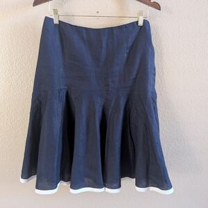 Lauren Ralph Lauren Linen Navy White Trim Flounce Knee Length Skirt